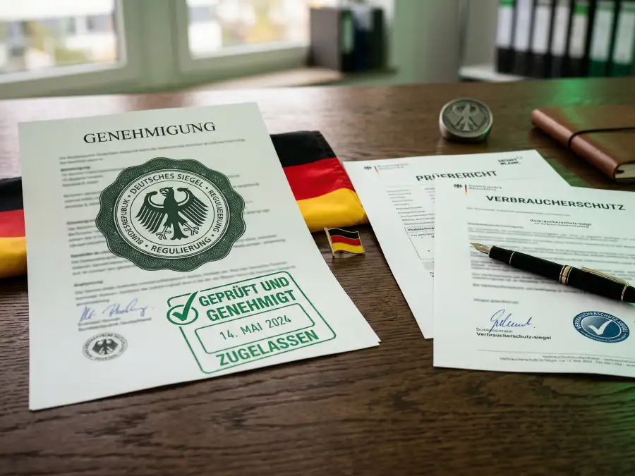 Deutsche Glücksspielregulierung mit Sicherheitssymbolen und Lizenzhinweisen