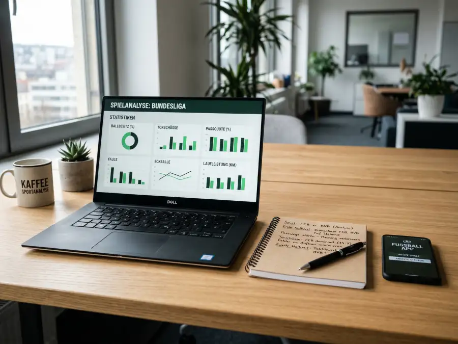 Analyse von Fußball-Wettmärkten mit Statistiken und Daten auf einem Laptop